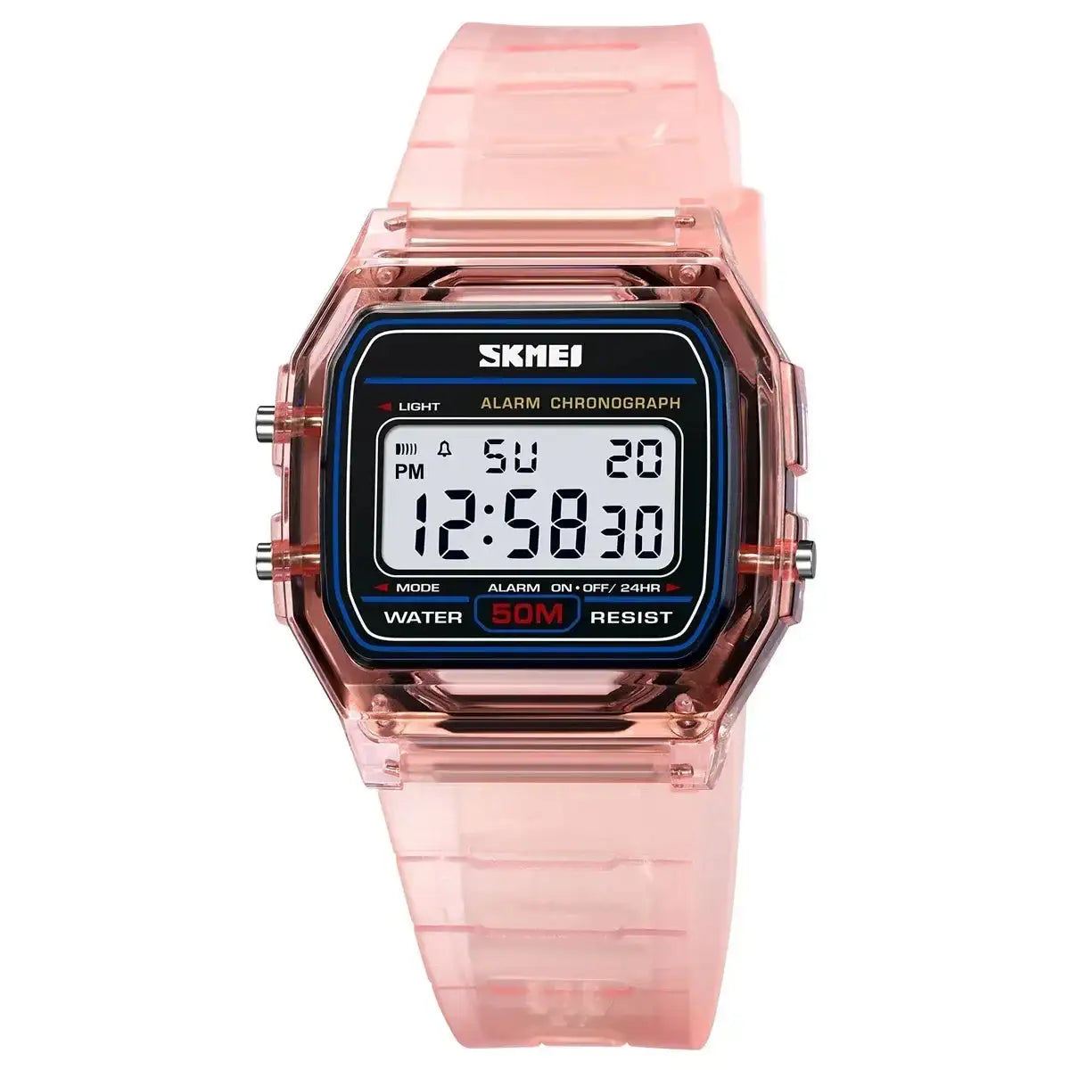 SKMEI Transparent TPU Strap Ladies Wristwatch Shockproof Back Light Display Stopwatch Digital Watches Women 2056 reloj mujer