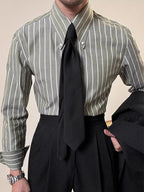 Vintage Striped Printed Slim Shirts Mens Casual Long Sleeve Lapel Buttoned Shirt 2025 Spring Fall Mens Shirt Naple Style Clothes Lootquake LLC
