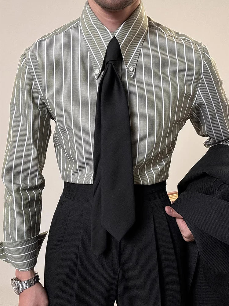 Vintage Striped Printed Slim Shirts Mens Casual Long Sleeve Lapel Buttoned Shirt 2025 Spring Fall Mens Shirt Naple Style Clothes Lootquake LLC