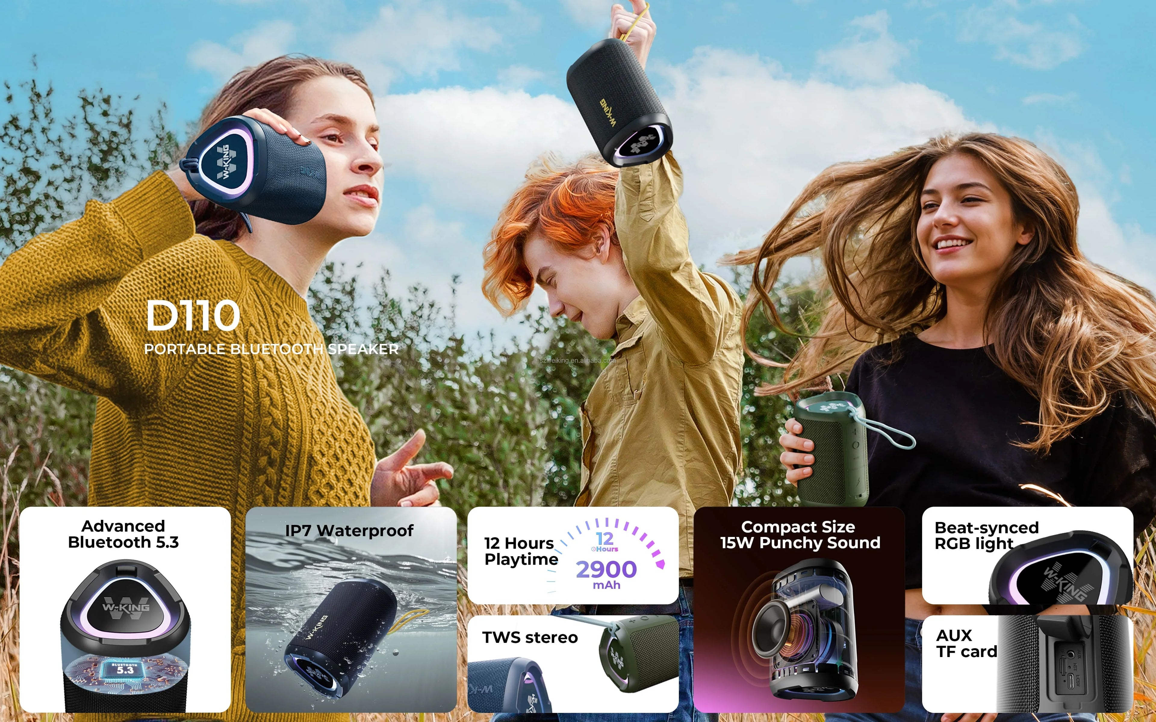 Bluetooth Speaker with LED Display Heavy Bass and 15W Power Waterproof IPX7 for Outdoor Parties Lootquake LLC