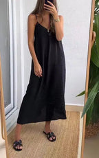 Summer Loose Spaghetti Strap Dresses Women Solid Color V-neck Casual Commuting Sleeveless Long Dress Female Fashion New Vestidos