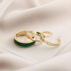 3pcs/set Adjustable Open Rings for Women White Green Enamel Oil Twists Weaving Geometry Ring Set Trendy Punk Personality Jewelry