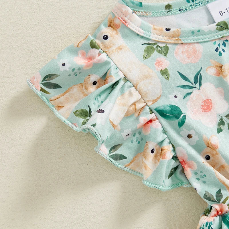 Baby Girl Easter Outfit Pink Floral Print Ruffle Sleeve Round Neck A-Line Dress for Spring and Summer Celebrations Lootquake LLC