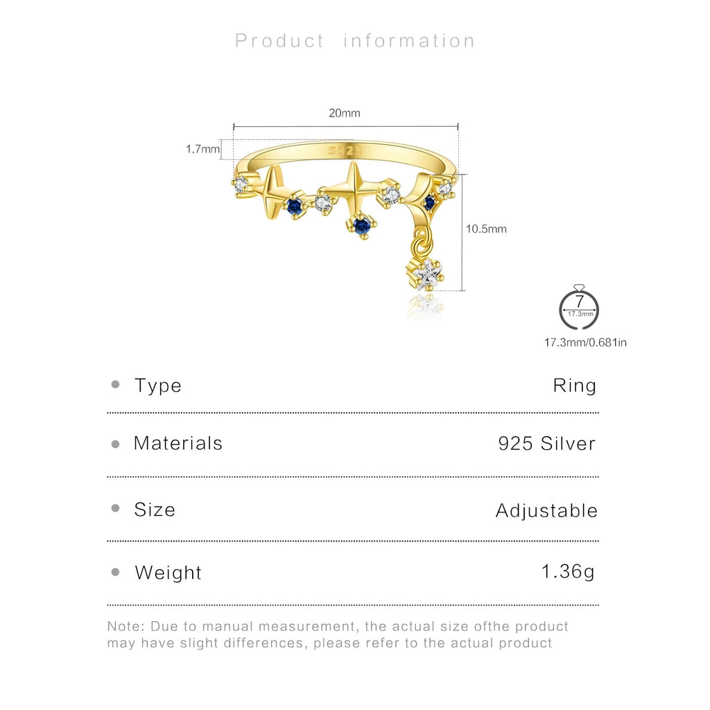 ANDYWEN 925 Sterling Silver Star Round Inlay Blue Zircon CZ Adjustable Open Ring Women Luxury Wedding Gift Dainty Jewelry Lootquake LLC