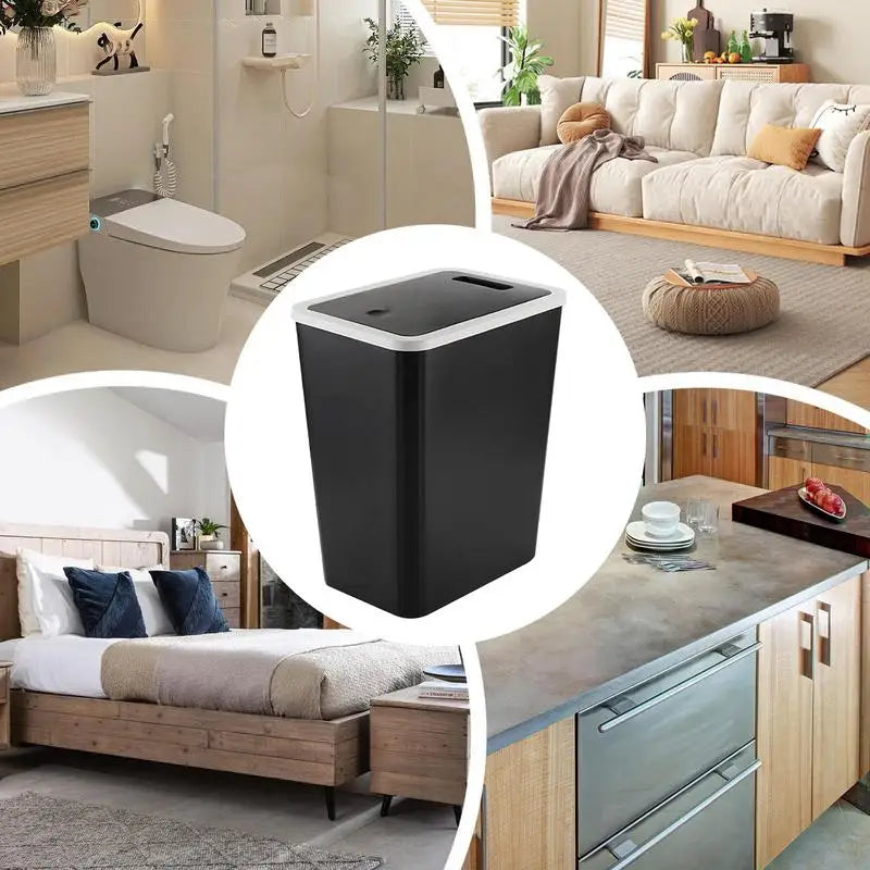 Trash Bin With Lid Rubbish Dustbin Recycling Bin With Press Top Slim Modern 13L For Indoor Bathroom Kitchen Bedroom Living Room