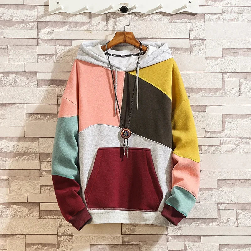 Hoodies Men Autumn Winter  Punk Hip Pop Patchwork Pullover Couples Male Moda Streetwear Pi-Mart