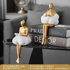 Sitting ballet girl art Golden sculpture Sitting posture ornament home accessories Statuettes Figurines office decor Statues Lootquake LLC