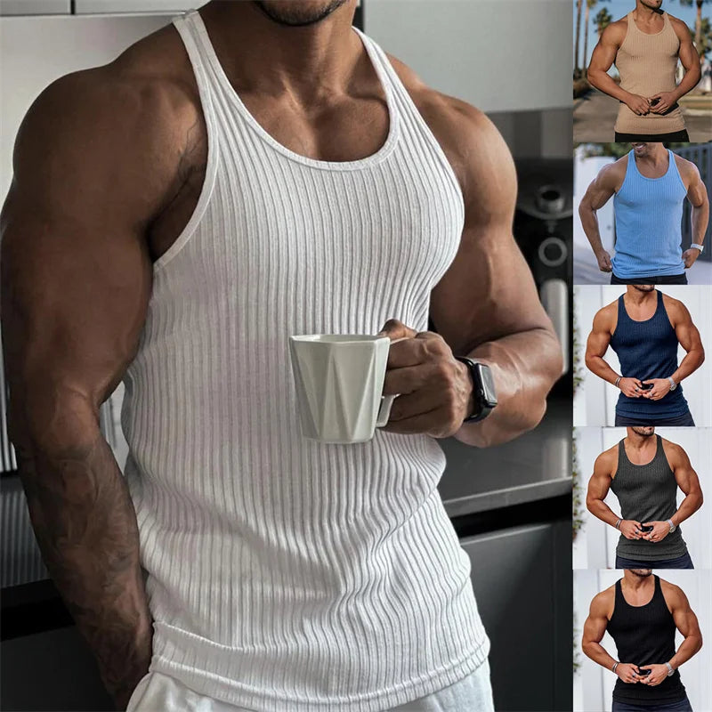 StriveFit Men's Stripe Gym Tank - Summer 2026 THRIXINE