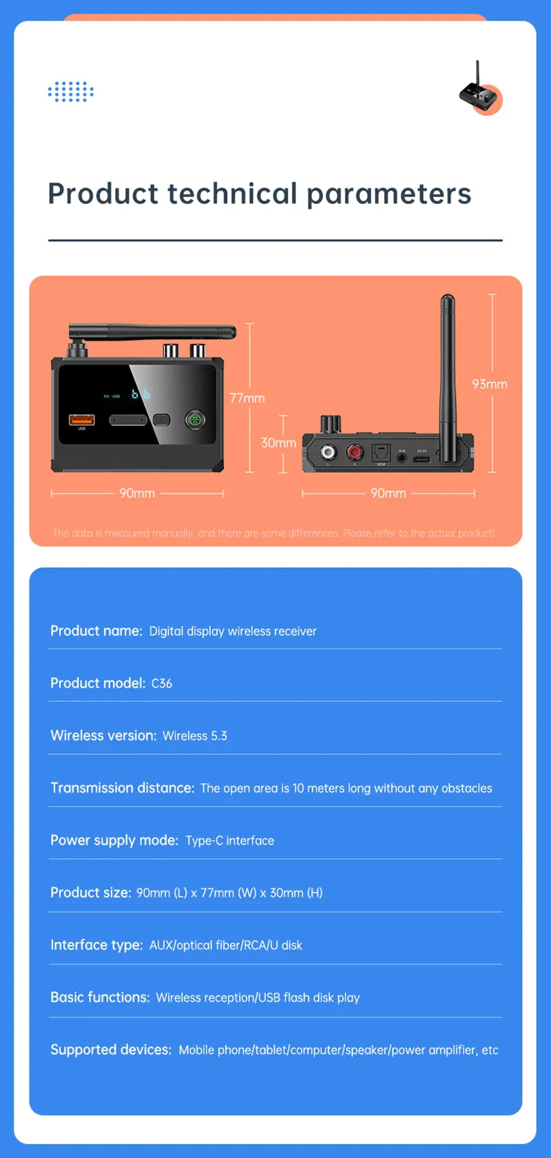 Bluetooth 5.3 Audio Receiver Support USB U-Disk Play Wireless Adapter R/L 2 RCA/3.5MM AUX/Optical Fiber Jack For Car Kit Speaker Lootquake LLC