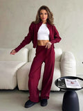 Knit Zip Cardigan & Wide Leg Pants Set THRIXINE