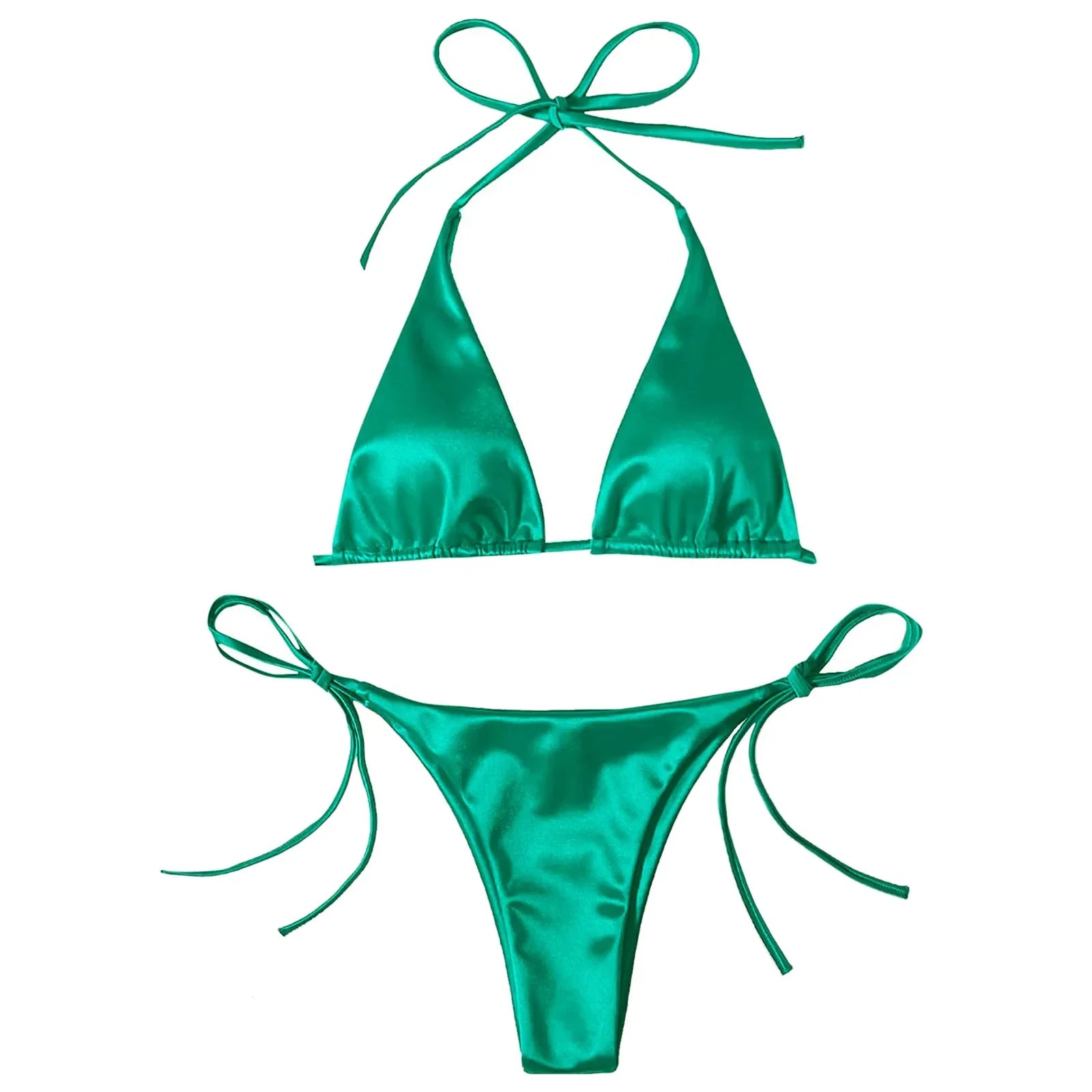 ShimmerWave: Luxe Satin Brazilian Bikini Set THRIXINE