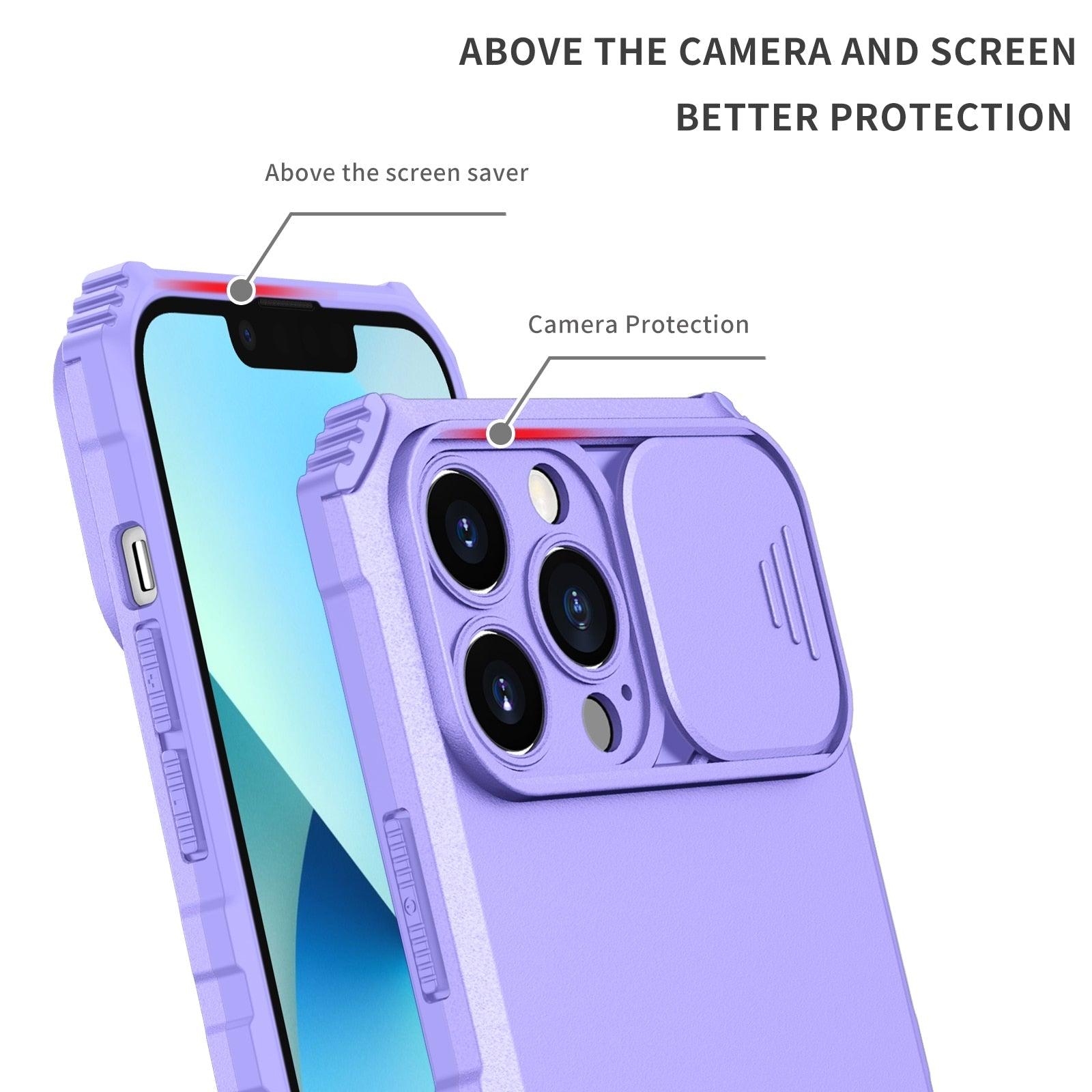 Unique Cover with Camera Protection Heavy Duty Shockproof Protective iPhone 13 Pro Case ShockProof Case For iPhone 13 12 11 Pro Slide Camera Protection Case Dual Layer Armor Case Back Cover Stevvex