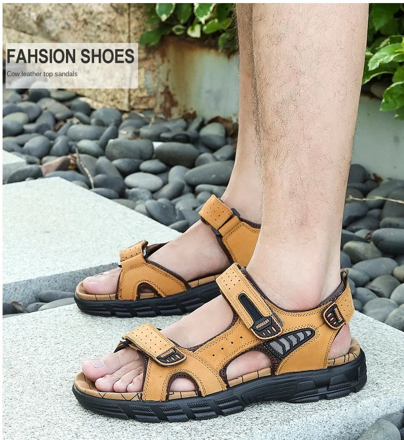 Outdoor Wading Summer Sandals For Men Anti Slip Cool Leather Slides With Arch Support and Massage Plus Size Beach Sandalias Lootquake LLC