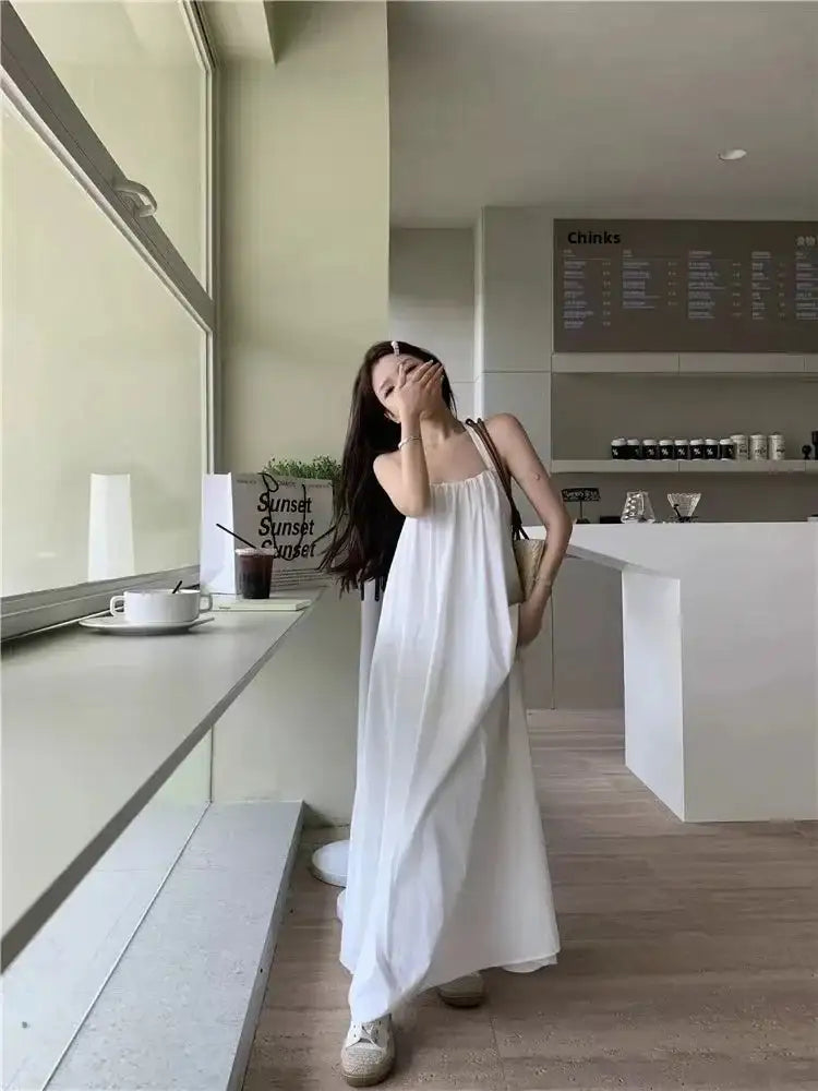 Summer Vacation Dress Thailand Style Open-back Halter Neck Age-reducing Photography Beach Long Dress Belted