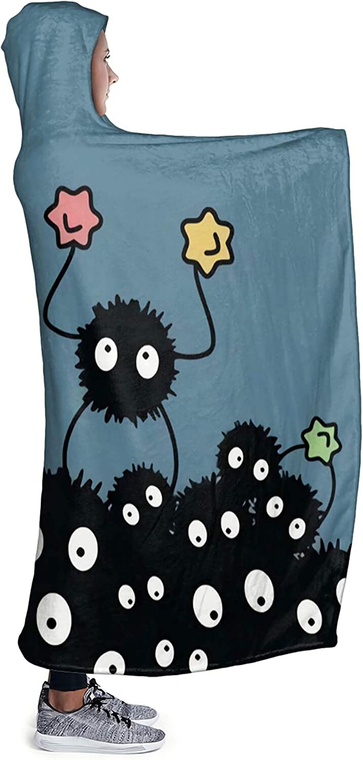 Soot Sprites Hooded Wearable Blanket for Adults Teens Kids Super Soft Comfy Warm Plush Throw Tv Blanket Wrap Robe Hoodie Cover