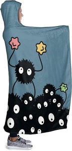 Soot Sprites Hooded Wearable Blanket for Adults Teens Kids Super Soft Comfy Warm Plush Throw Tv Blanket Wrap Robe Hoodie Cover
