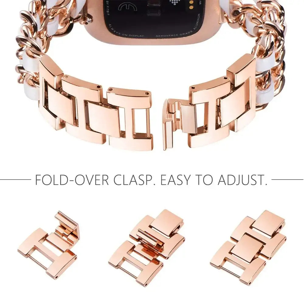 Fitbit Versa & Sense Leather Metal Band - Luxurious Design - SJB-DIAMOND ELITES