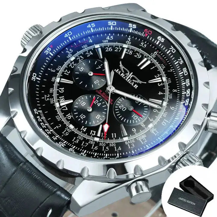Jaragar Automatic Watch for Men Military Multifunction 3 Sub-Dials Sports Mechanical Watches Top Brand Luxury Leather Steel Band Lootquake LLC