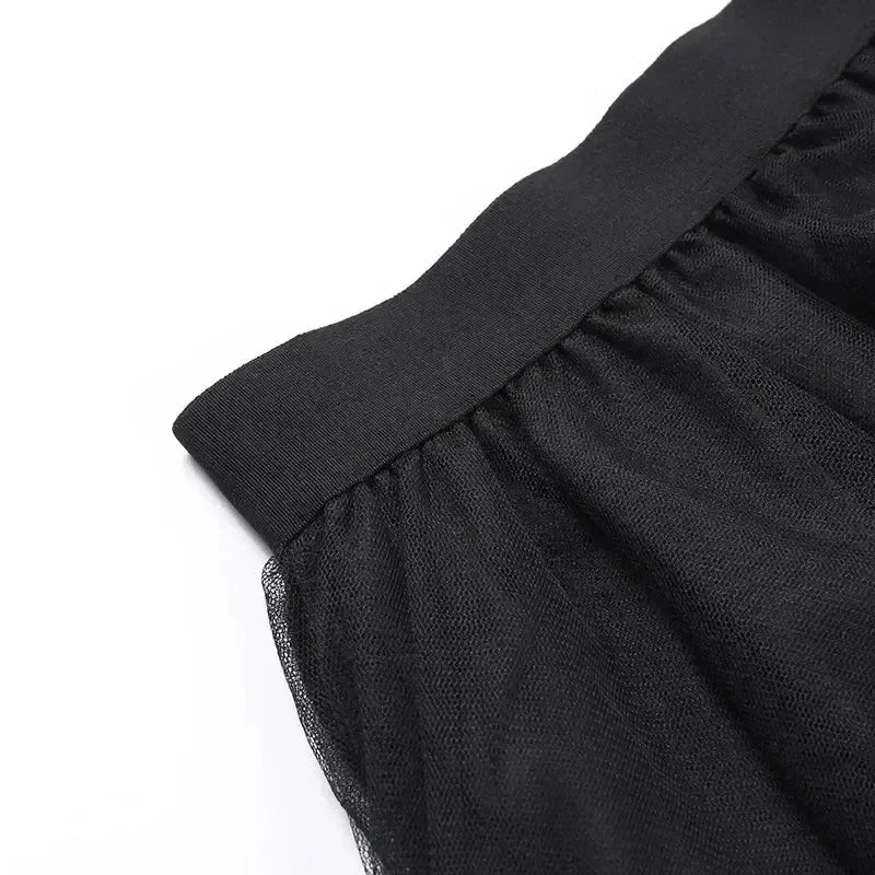Casual Skirts Punk Sexy Net Yarn High-Waisted Irregular Skirt for Women Summer New European and American Gothic Style Versatile