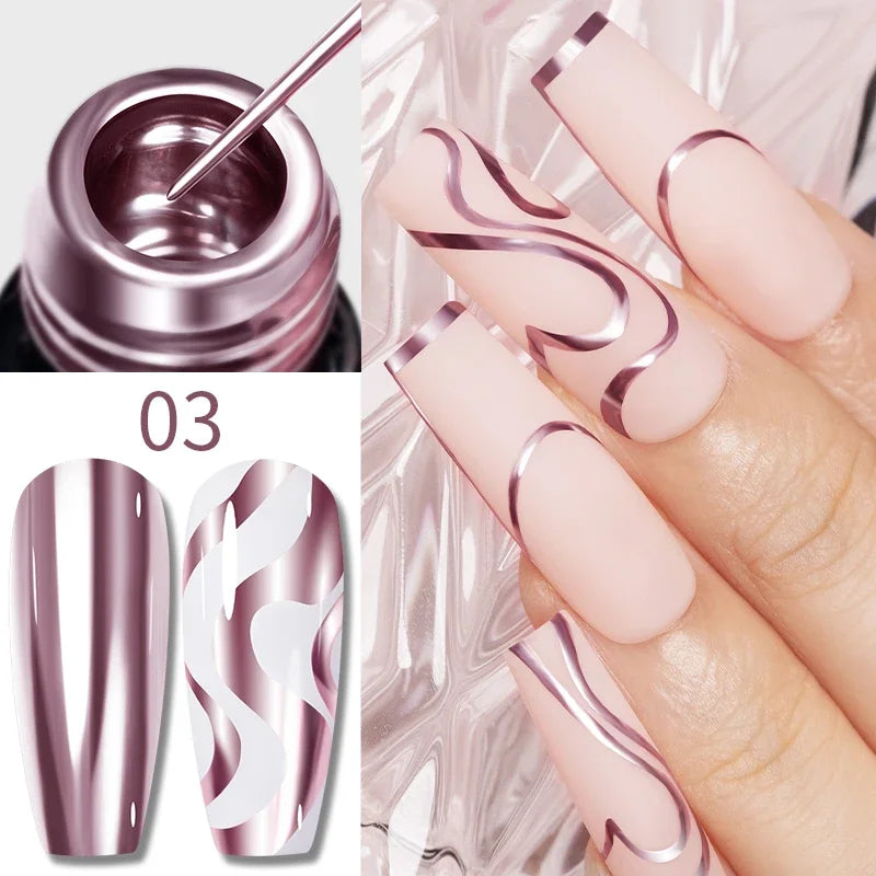 5ML Gold Silver Metallic Liner Paint Gel Polish Chrome Mirror Metal Effect Super Bright French UV LED Semi Permanent Nail Gel Lootquake LLC