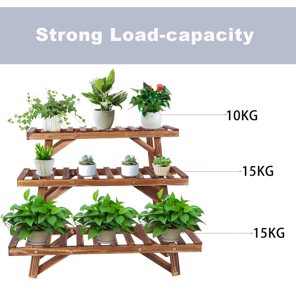 3 Tier Freestanding Ladder Shelf Wood Plant Stand Indoor Outdoor Plant Display Rack Flower Pot Holder Planter Organizer
