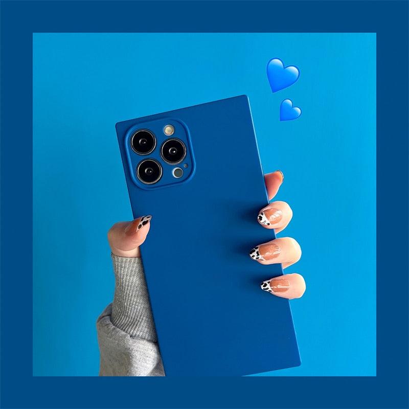 Fashion Candy Color Square Soft Silicone Phone Case For iPhone 13 11 12 Pro Max Bumper Shockproof Cover Square Silicone Camera Case Ultra Thin Lightweight Silky Soft Case Compatible with iPhone Stevvex