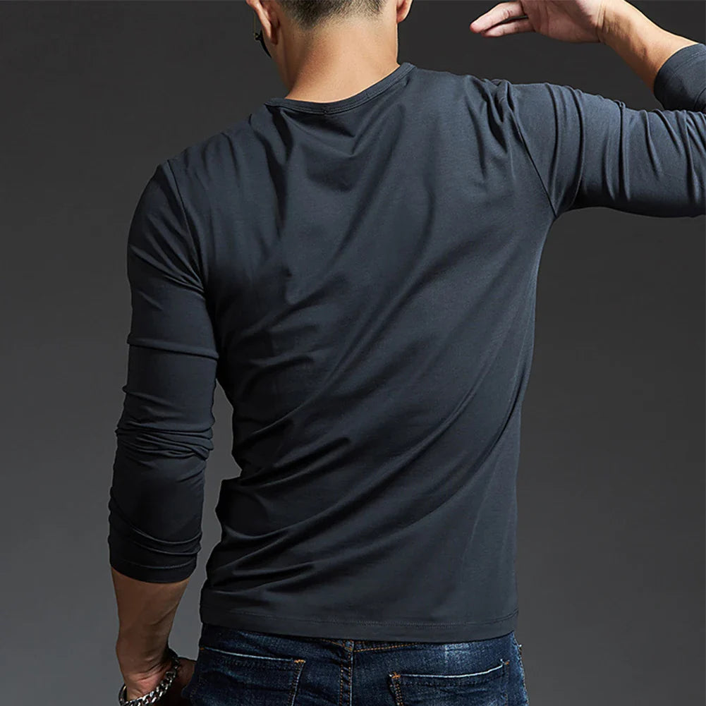 Men's Long Sleeves Muscle V Neck Slim T-Shirt