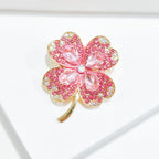 Cross border popular imitation emerald rhinestone four leaf clover brooch chest flower retro brooch