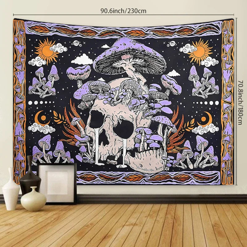 1pc Skeleton mushroom pattern tapestry, moon sun mandala tapestry, room decoration wall hanging Lootquake LLC