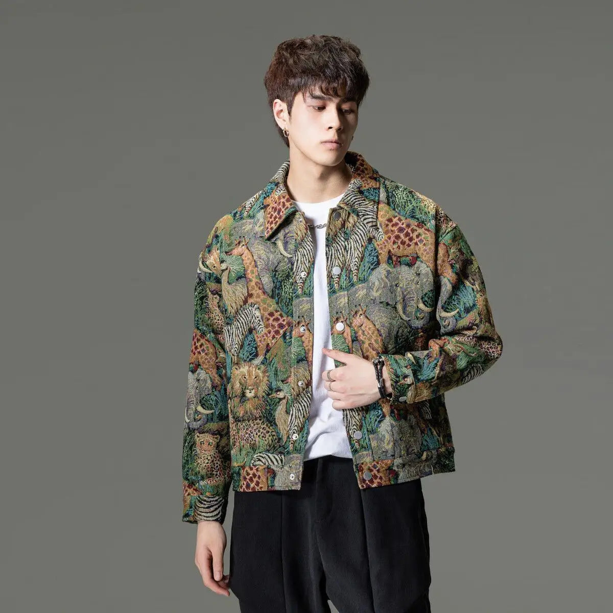 New Chinese Style Men's Clothing Trendy Casual Printed Jacket Men's Styles Domineering and Trendy Styles Pi-Mart
