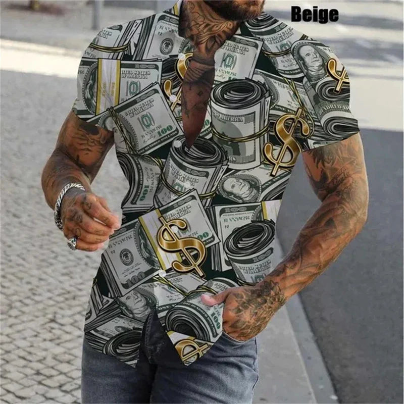 3D Print Dollar Pattern Shirts For Men Summer Short Sleeve Slim-Fit Button Up Casual Shirts Streetwear Mens Shirt Blouses Tops Lootquake LLC