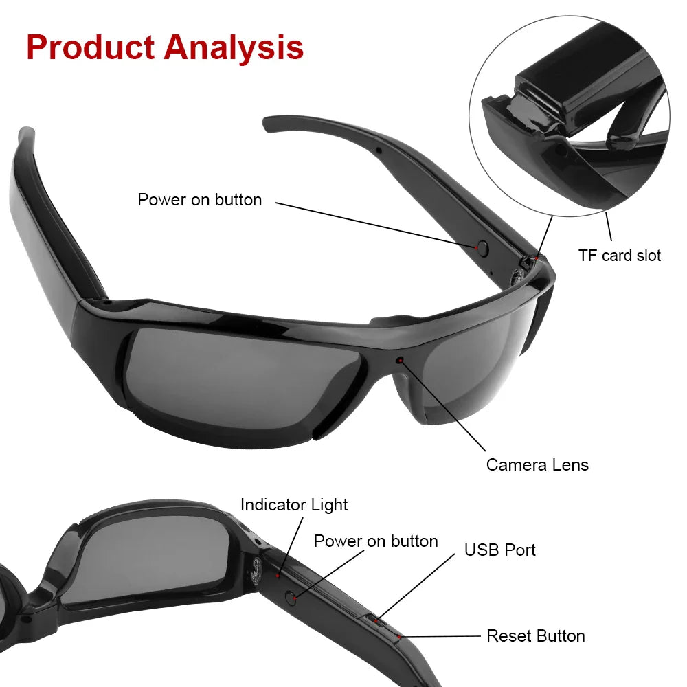 Glasses Camera HD 1080P Video Take Photo Outdoor Video Recorder Cycling Wearable Protable Mini Camera One Button Control Lootquake LLC