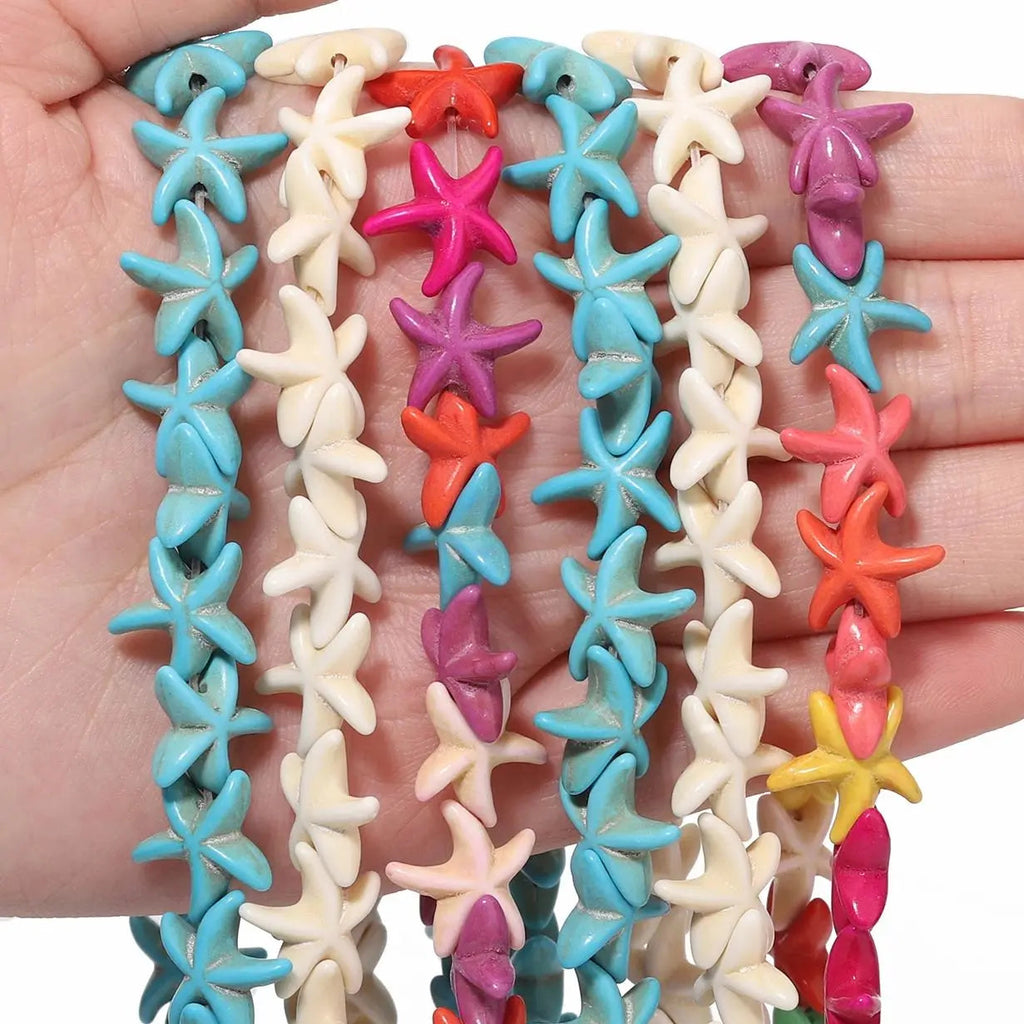 36pcs 14mm Starfish Shape Natural Turquoise Stone Beads Colorful Howlite Handmade Beads for Jewelry Making DIY Pendant Crafts Lootquake LLC