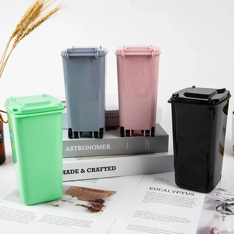 Mini Desktop Trash Can Plastic Waste Bins With Lid Household Clean Trash Desk