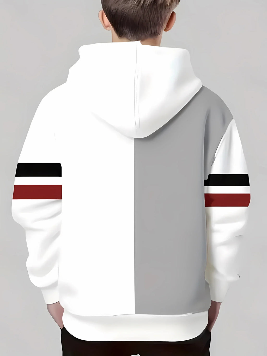 The 2025 autumn new children's casual hoodie with 3D line printing and fashionable color-blocking pullover Pi-Mart