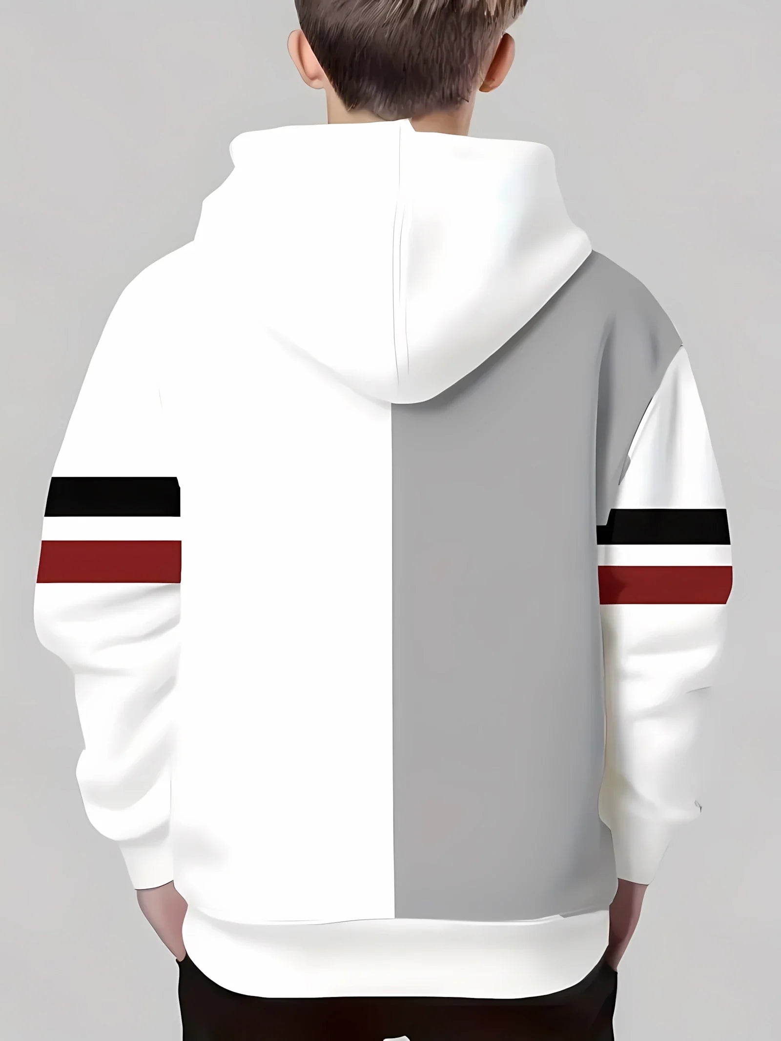 The 2025 autumn new children's casual hoodie with 3D line printing and fashionable color-blocking pullover Pi-Mart
