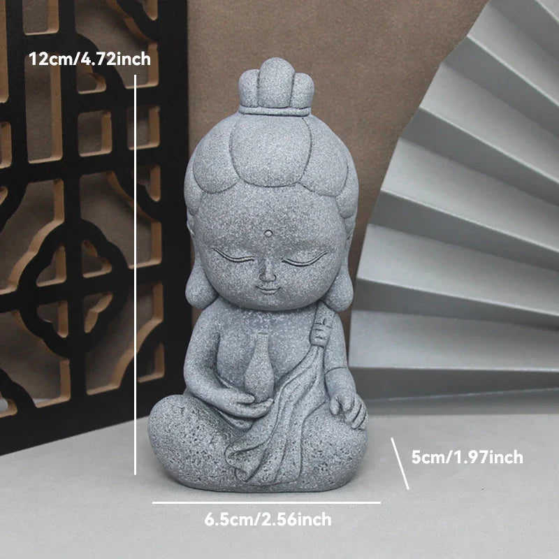 Buddha Stone Statue Little Buddhist Monks Tibetan Buddhism Figurines Zen Garden Ornament Meditation Home Aquarium Decoration Lootquake LLC