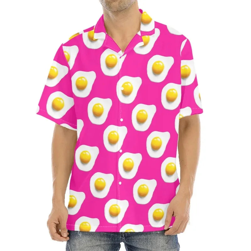 Funny Fried Egg Pattern Print Hawaiian Shirts For Men Summer Short Sleeve Holiday Beach Shirt 3d Print Mens Blouse Shirt Lootquake LLC