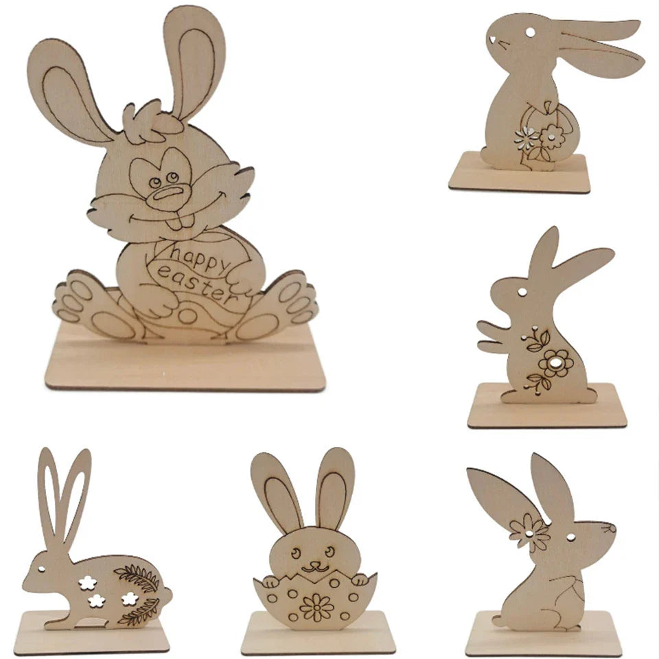 1pc Easter Wooden Egg Ornament Hollowed Rabbit Crafts For Easter Home Table Decorations Kids Handmade DIY Painting Gifts Supply Lootquake LLC