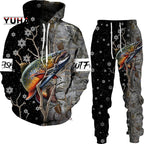 New 3D Fishing Art Print Casual Couple Hoodies Outfits Hip Hop Streetwear Hooded Sweatshirt+Sweat Pants Men's Tracksuit Set Lootquake LLC