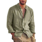 New Mens Long Sleeve Linen Shirt Stand Up Collar Casual Lightweight Mens Shirts Breathable T Shirts Hawaiian button Shirt Lootquake LLC