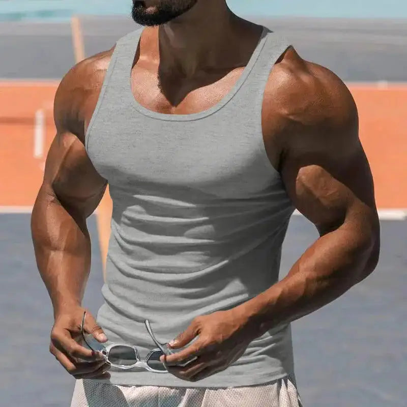 American Vest, Summer Europe And The United States Men Stretch Sports Gym Training, Tight Hurdle Sleeveless Top Solid Color Vest