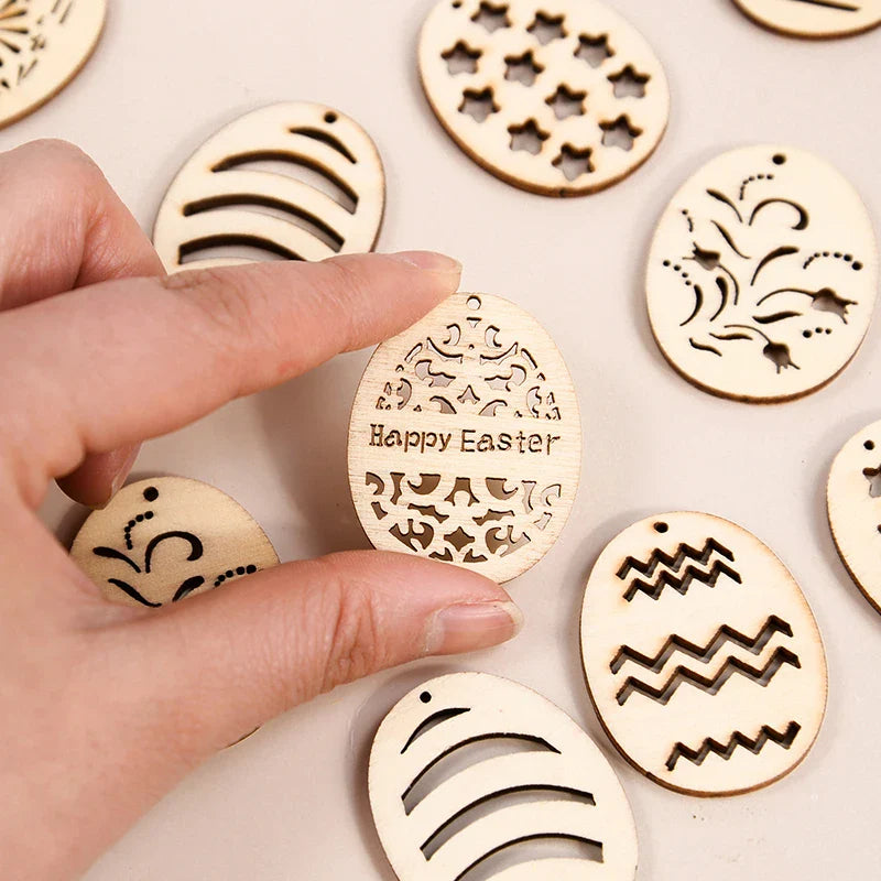 25/50Pcs Easter Eggs Wooden DIY Craft Hanging Ornaments Hollowed Wood Chips Happy Easter Party Decorations For Home Kids Gift Lootquake LLC