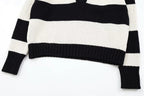 Women Fashion Black Striped Knit Sweater Spring Vintage Polo Neck Long Sleeve Female Pullovers Chic Tops - SJB-DIAMOND ELITES