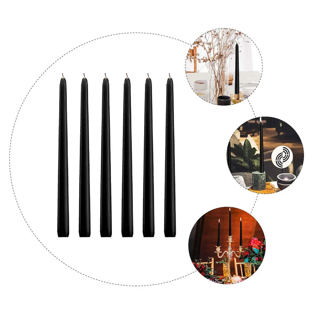 6Pcs Tall Taper Black Paraffin Wax Candles Wedding Dinner Party Use Unscented Home Decor Photography Props Lootquake LLC