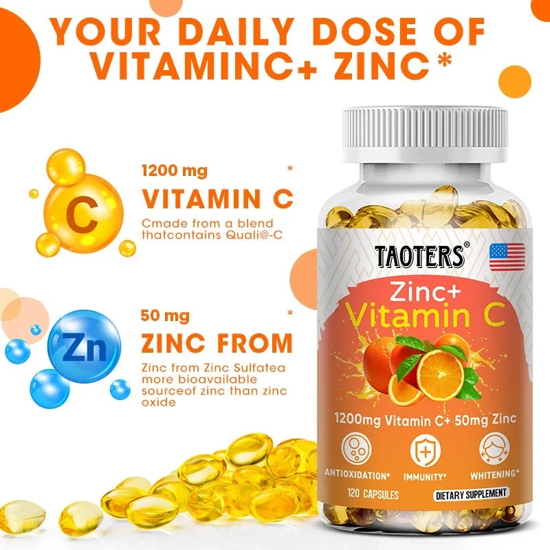 Taoters Vitamin C + Zinc Supplement - High Absorption - Immune System, Skin Health Vitamins - Antioxidant Supplement Lootquake LLC