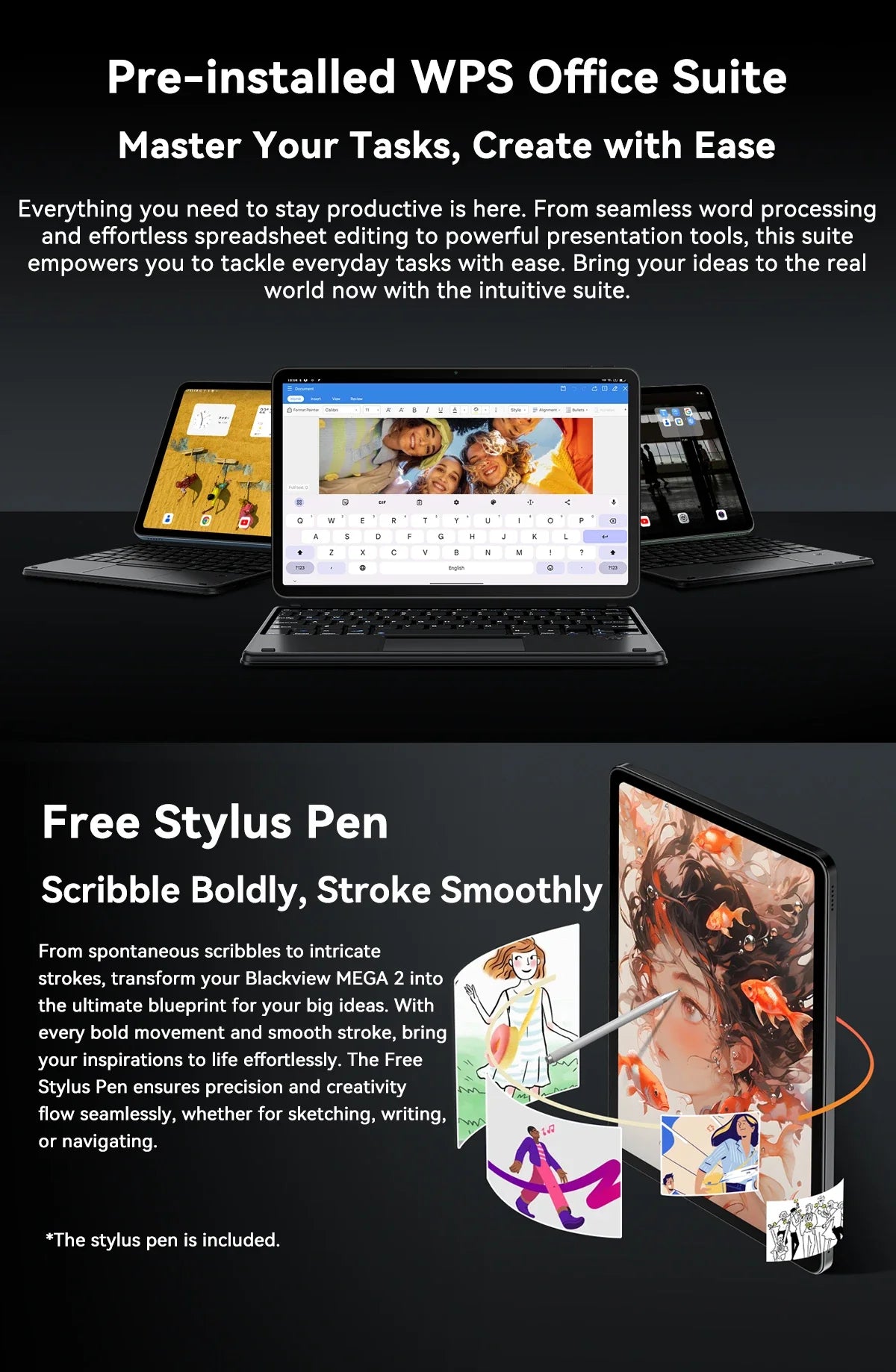 Blackview MEGA 2 Tablets 12 inch 2K Display Widevine L1 24GB(8+16) Android 15 256GB 9000mAh AI Main Camera Pad PC Lootquake LLC