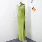 Elegant Satin Halter Slim Long Dress With Scarf Women New Sexy Backless Sleeveless Maxi Dresses Summer Lady Party Chic Vestidos