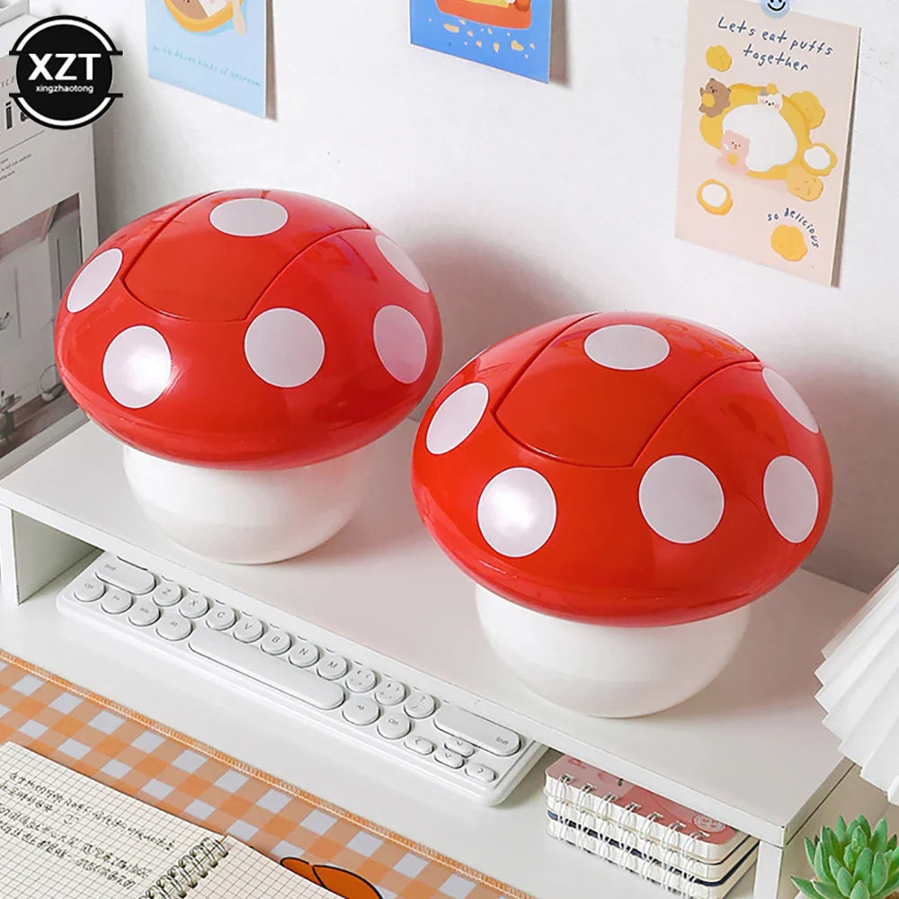 Cute Garbage Can Waste Bin with Lid Detachable Collect Rubbish Red Mushroom Table Desk Binwastebaske Mini Household Accessories