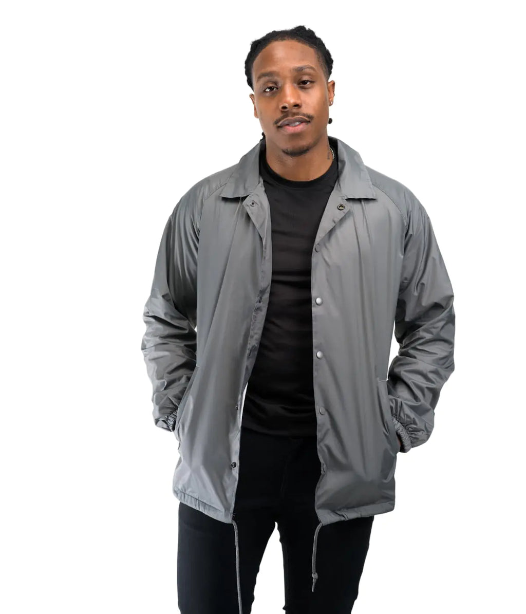 Cottonhood Coaches Jacket Nylon Windbreaker for Men - Lightweight Coach Jacket Water-Resistant Nylon Jacket (4XL Grey) Pi-Mart